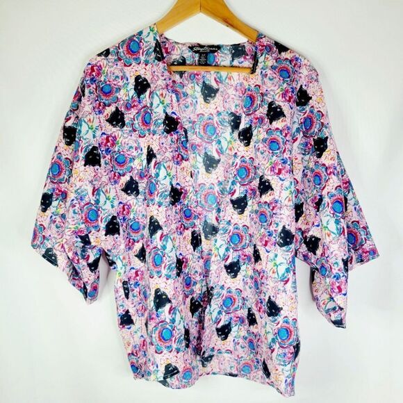 Streetwear Society Black Panthers Floral Multicolor Women's Open Front Cover-Up - Picture 1 of 7